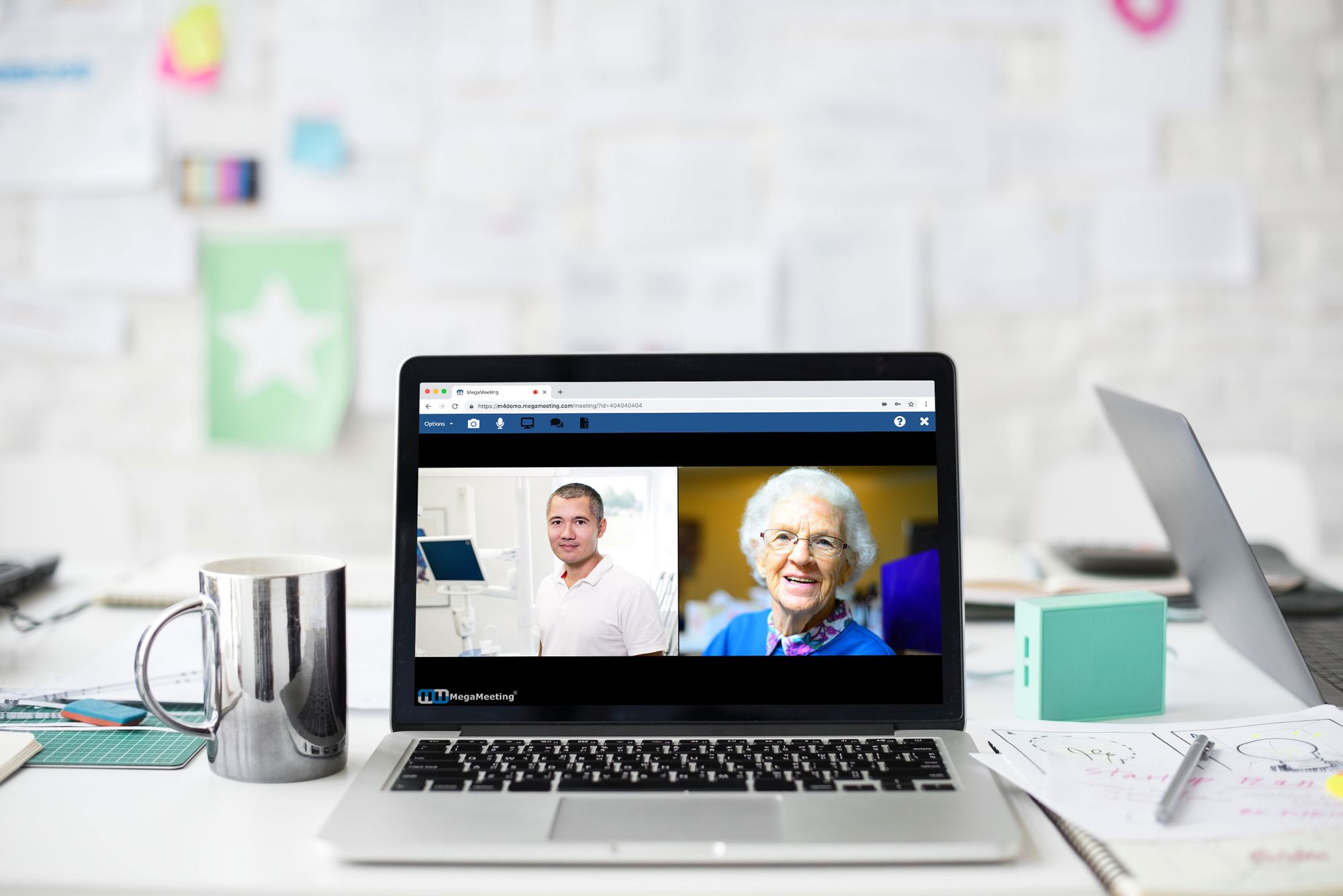 Doctor and patient meeting on laptop computer using MegaMeeting Video Conferencing Software
